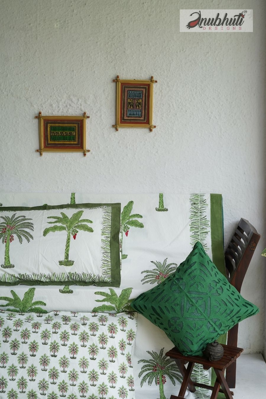 Hand Block Printed Bedcover With Applique Cushion